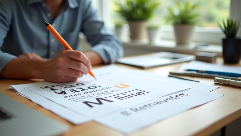 Designer's workstation with typography sketches showing size adjustments for different scripts side by side